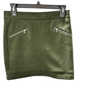 Loft Faux Suede Pocket Skirt Hunter Green With Zipper- Women's Size 2